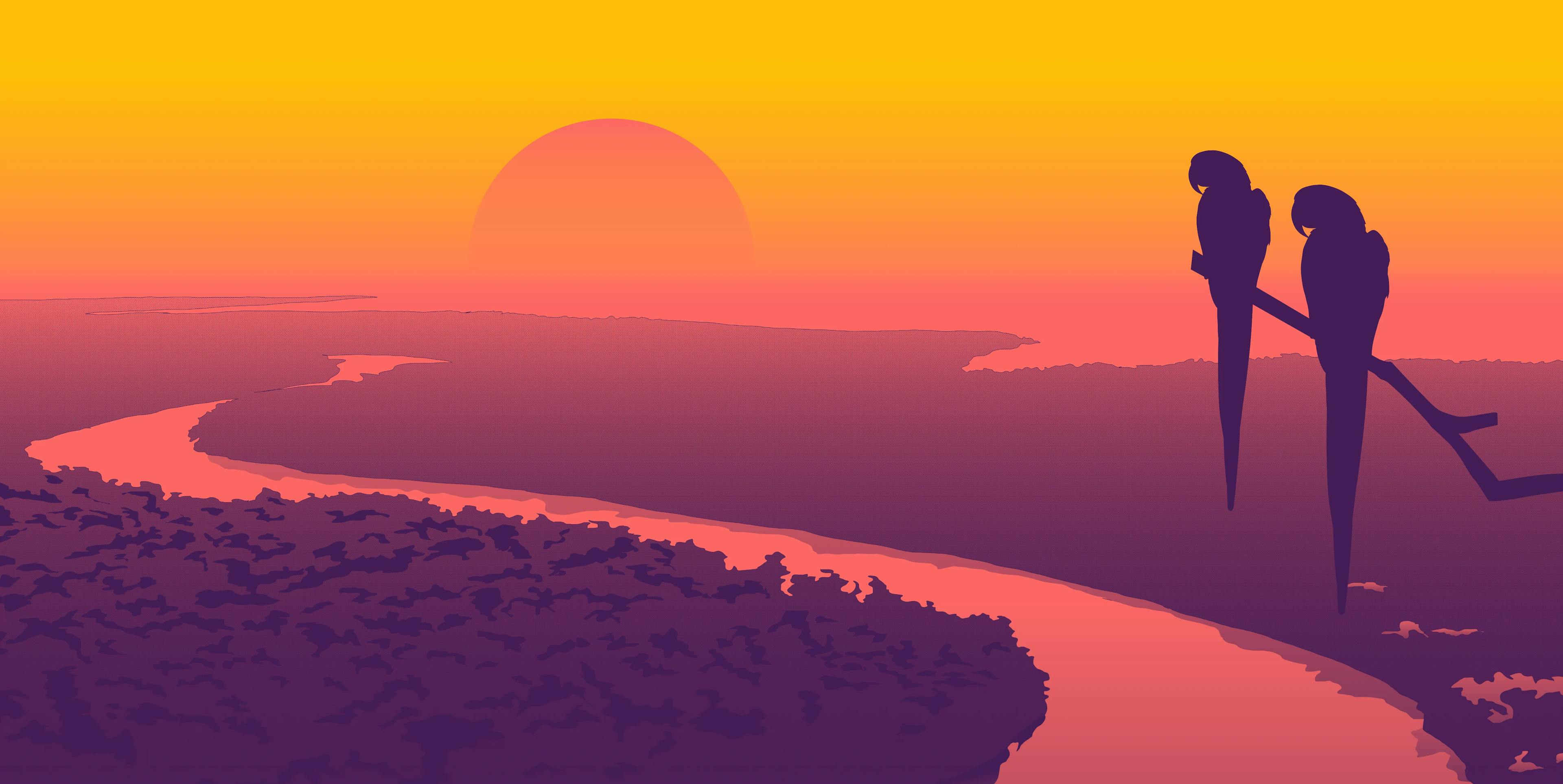 A sunset over Amazon rainforest